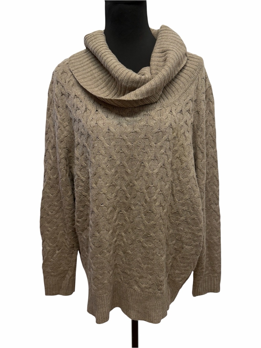 Willow Bay 3X Beige Cable Knit Cowl Neck Sweater